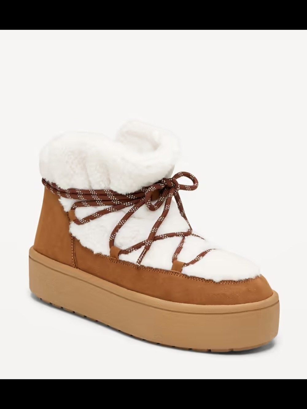 Women’s Tan and White Sherpa Platform Ankle Boot